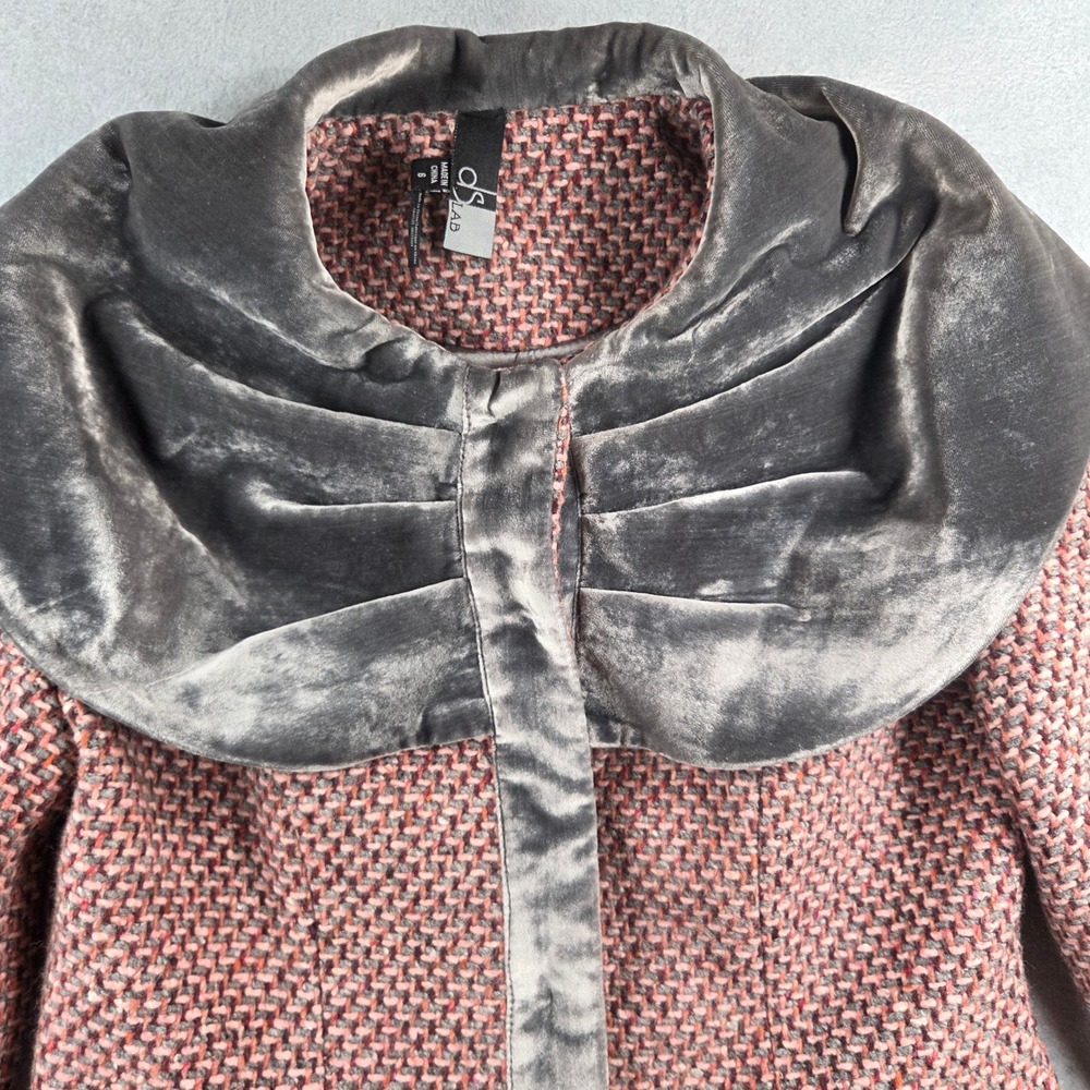dS LAB Coat Women Size 6 Pink Grey Tweed Velvet Portrait Collar Chic Jacket - Picture 4 of 12